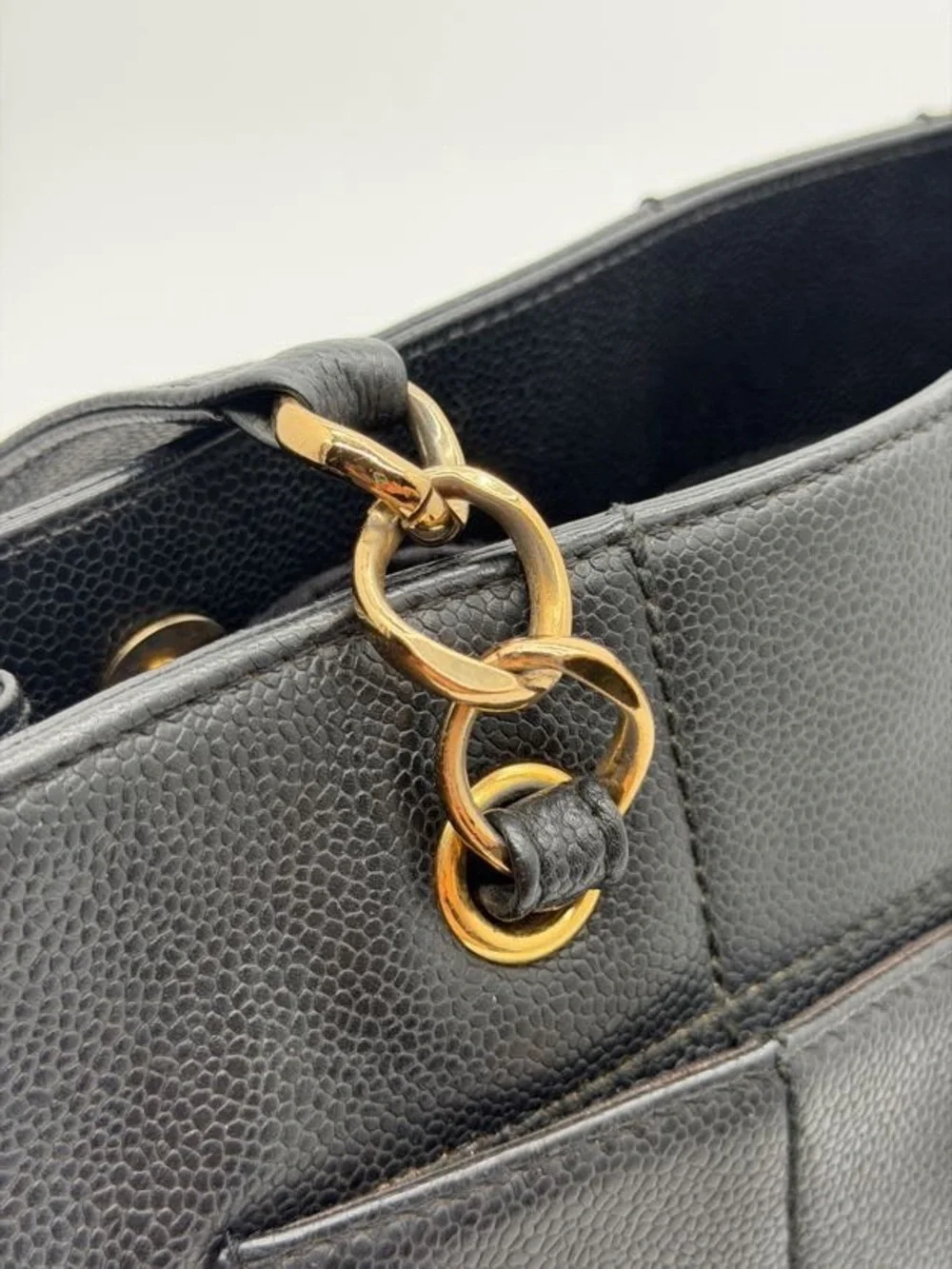 Vintage Chanel Caviar Tote Chocolate Bar Leather Tote with Gold Hardware